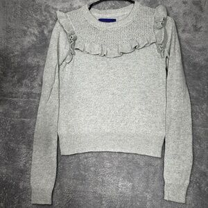 Aeropostale Women’s Sweater Small Gray Ruffle Knit Long Sleeve Pullover Cotton B